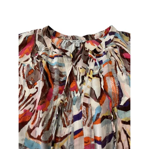 NIC+ZOE V-NECK LONG SLV TIE & KEYHOLE BLOUSE, WOMENS, XL, MULTICOLORED ABSTRACT - Picture 2 of 11